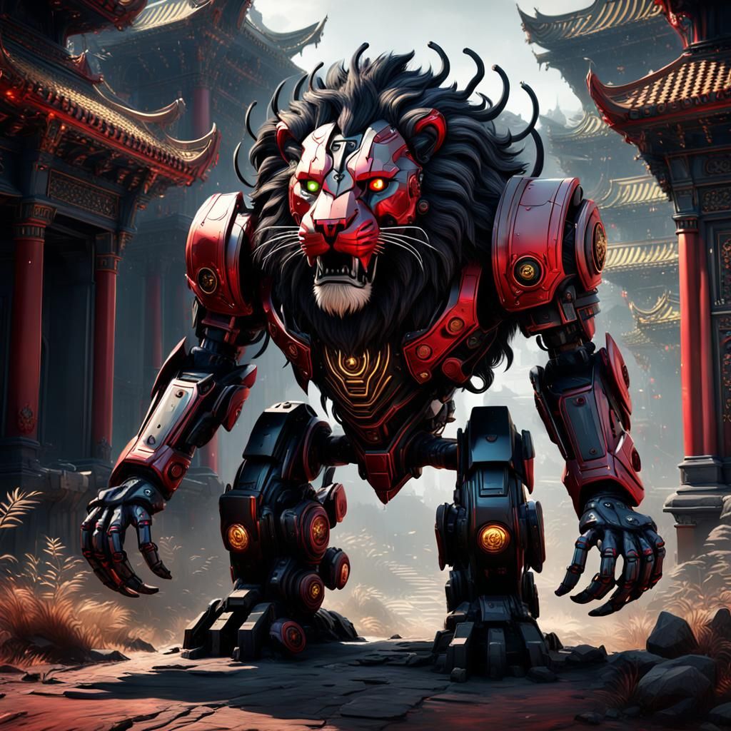 Red and Black Lion Robot Concept Art