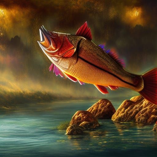 Bass Fish Hunt: Picasso-Style Digital Art