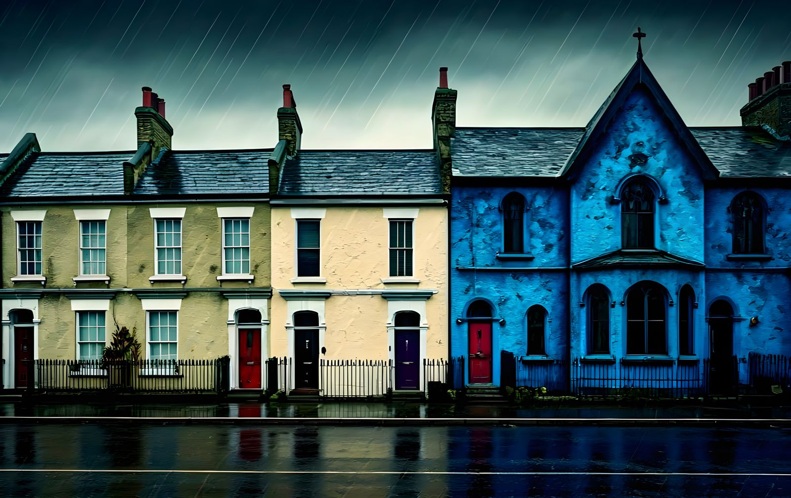 Blue Rowhouse in Tim Burton Gothic Style