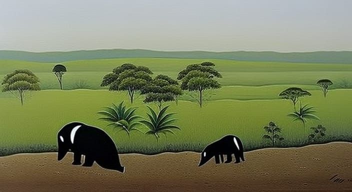 Anteater in Arid Landscape: Realistic Tempera Painting