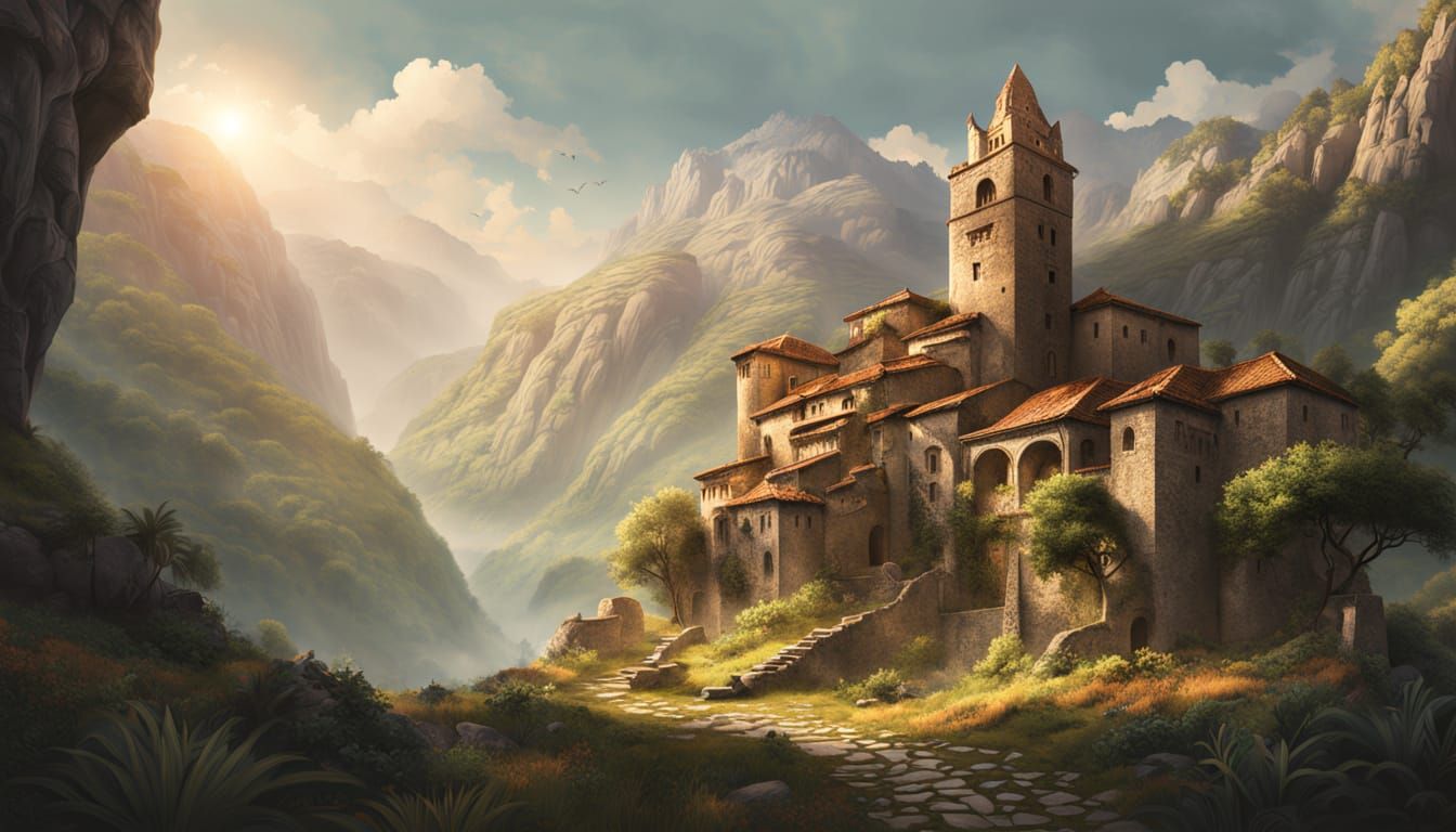 Majestic Village Nestled Between Ancient Mountains