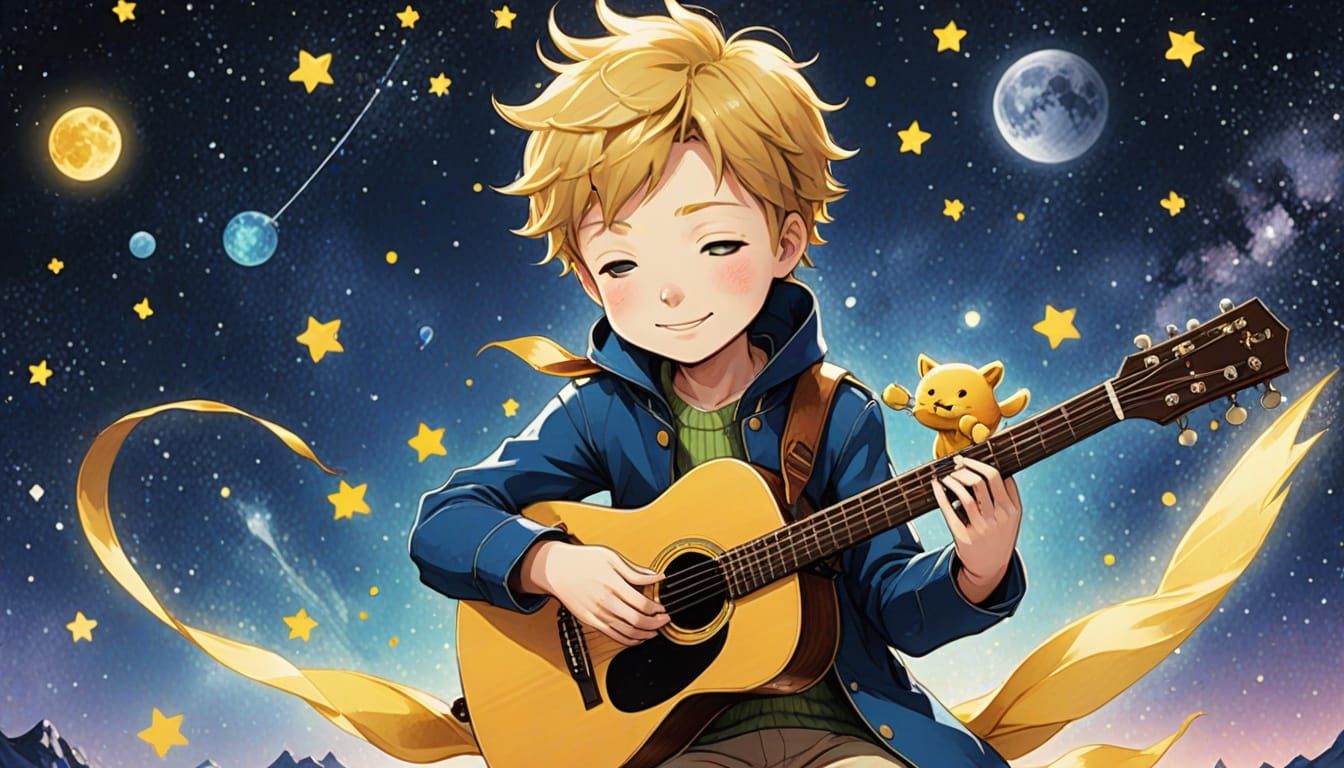 The Little Prince Plays Guitar in a Whimsical Anime World