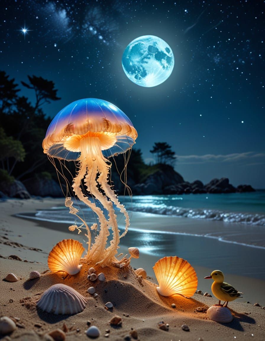 Moonlit Jellyfish in Steampunk Dreamscape