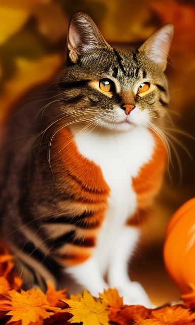 Autumnal Cat in Hyperrealistic Ghibli Style