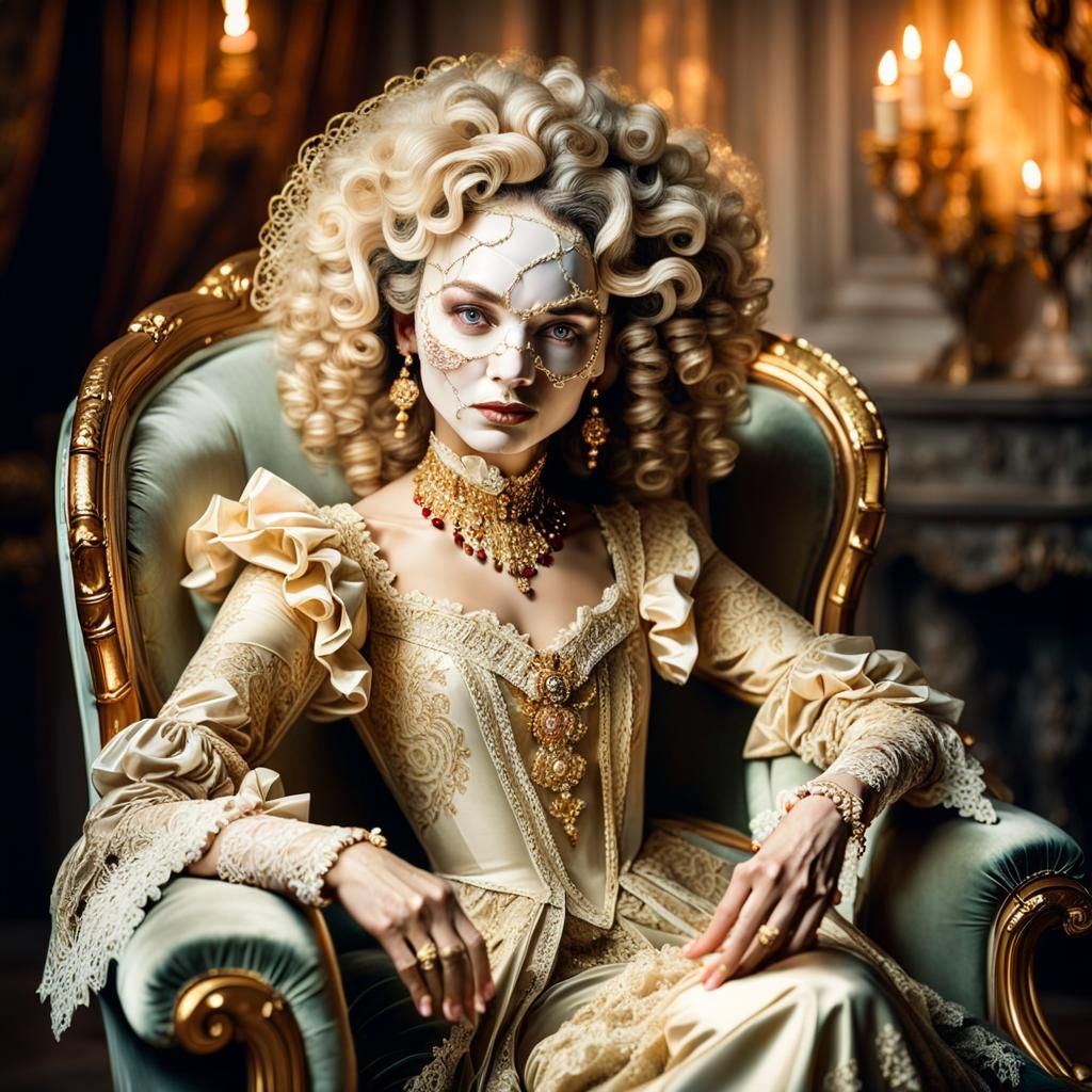 Baroque Portrait of Woman with Cracked Porcelain Face