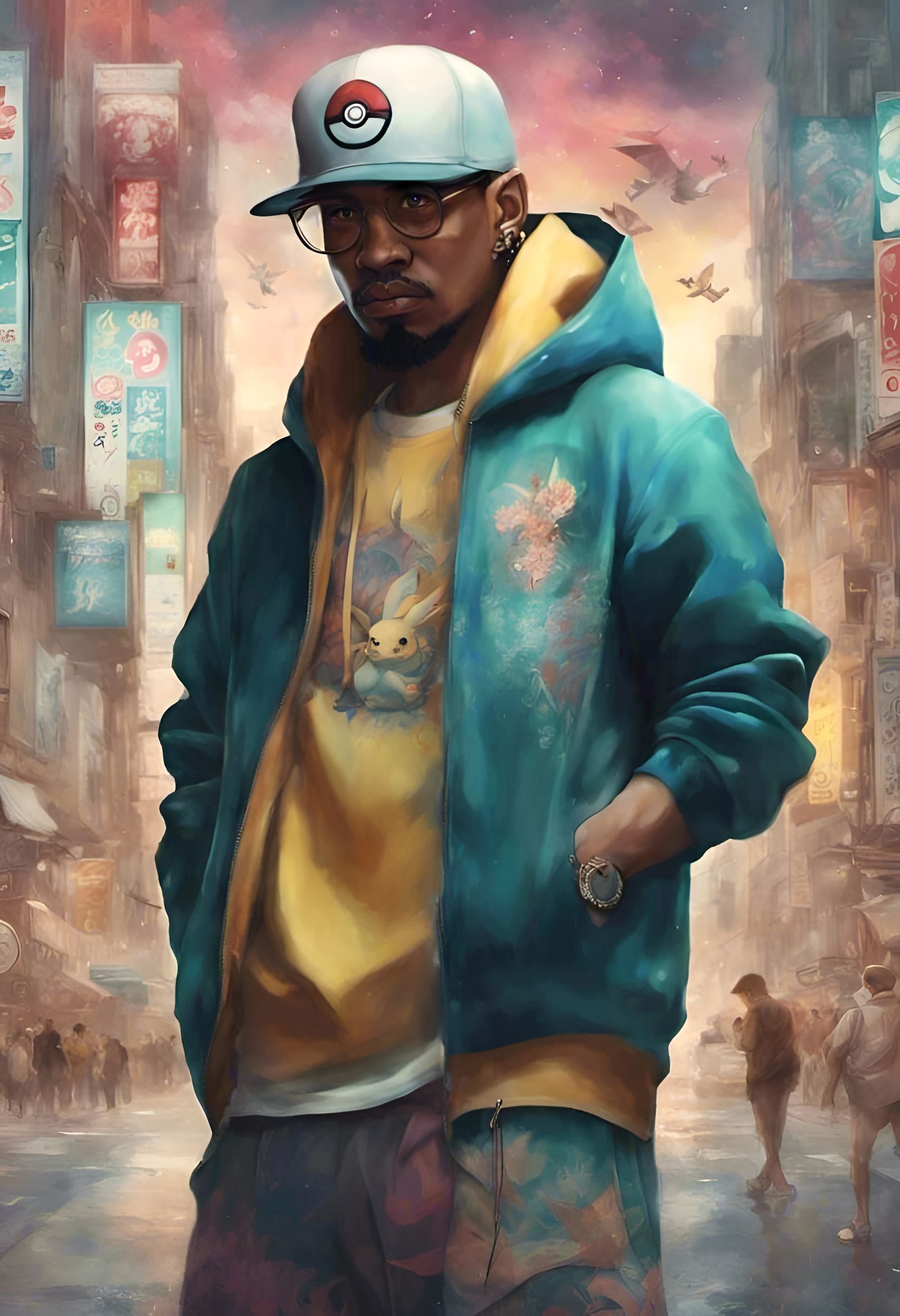 Hip Hop Pokemon God in Art Nouveau Style