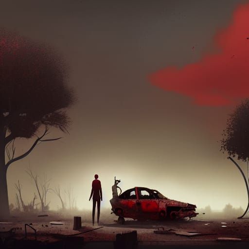 Post-Apocalyptic Couple Admiring Red Fruit Trees