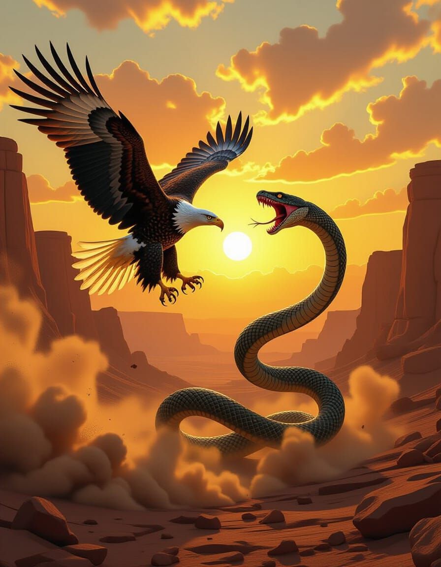 Eagle vs Serpent in Dramatic Sunset Clash