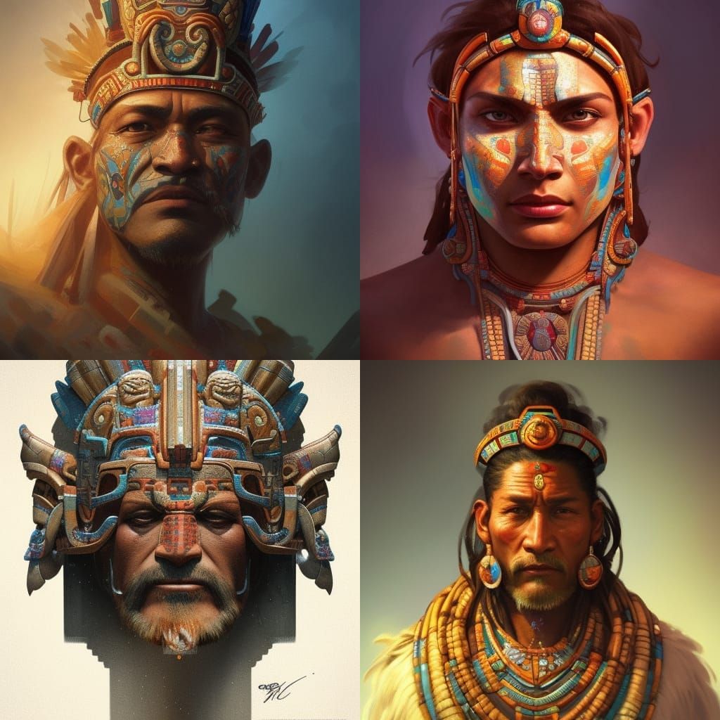 Mayan Chief Portrait in Art Nouveau Style