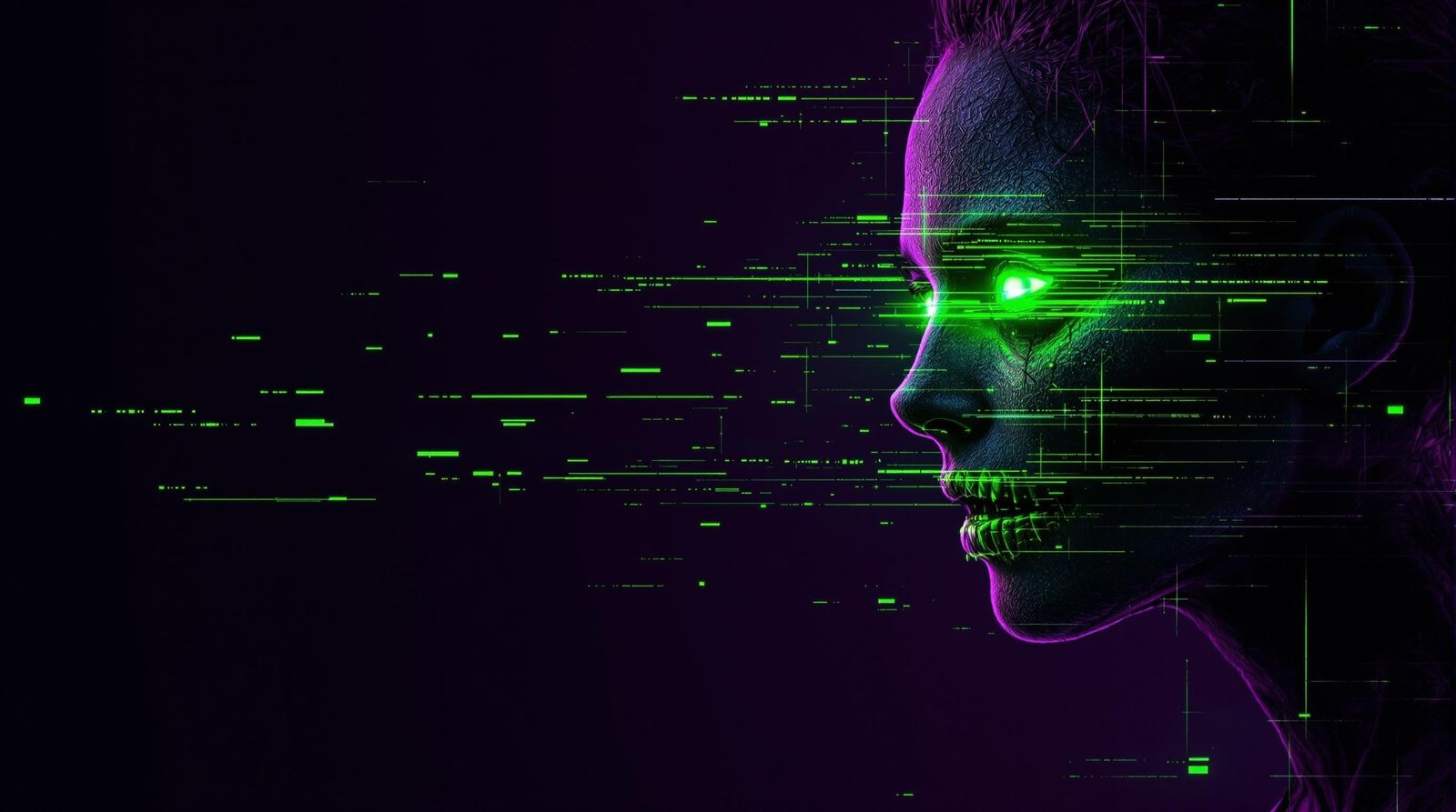 Glowing Zombie Silhouette in Cyberpunk Glitch Art