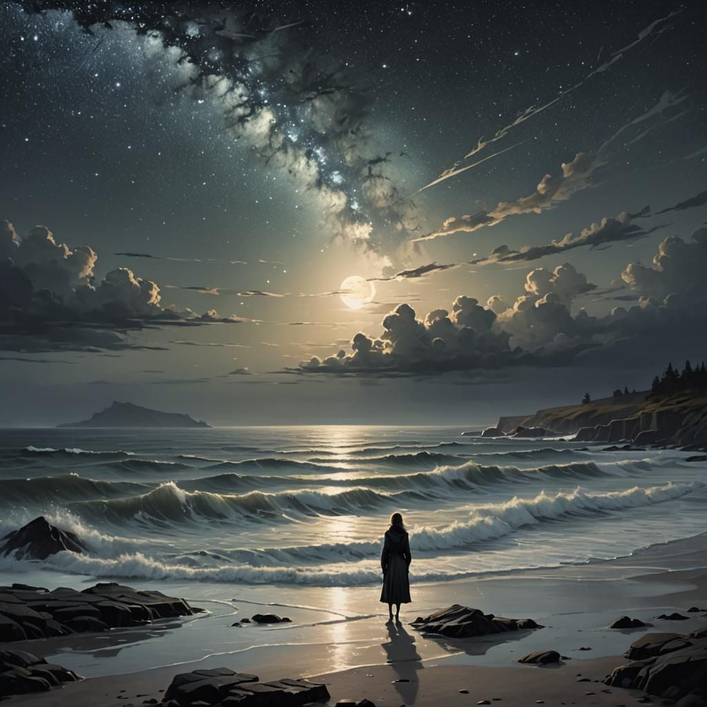 Greg Rutkowski Style Summer Night Seascape