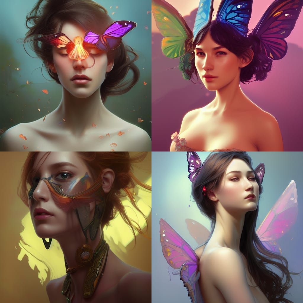 Detailed Portrait of a Butterfly Hybrid, Art Nouveau Style