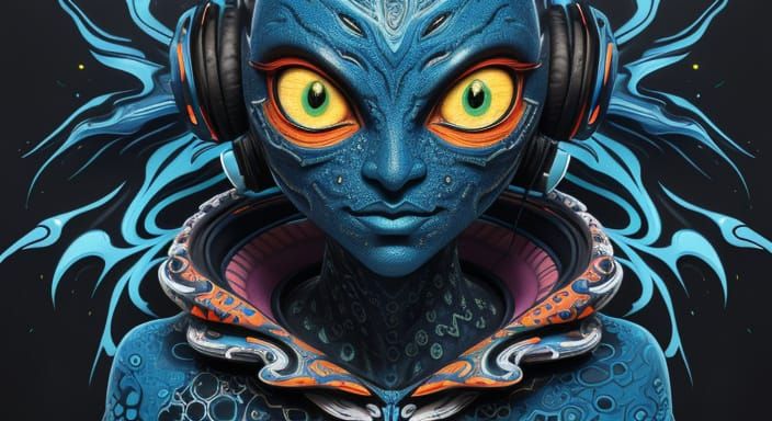 Cyborg Alien in Vibrant Graffiti Style