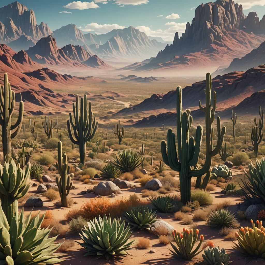 Desert Landscape with Cactus: Matte Painting in Deep Color