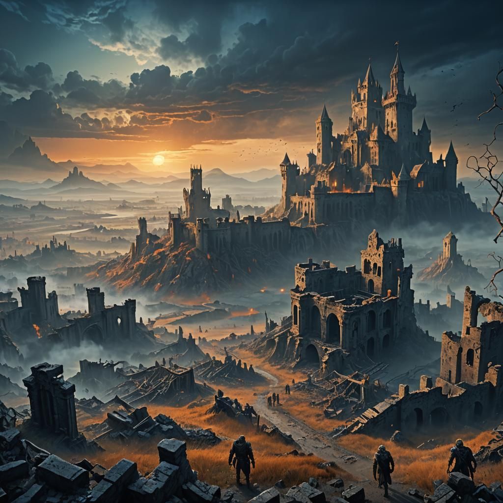 Post-Apocalyptic Landscape with Zombies and Gouls