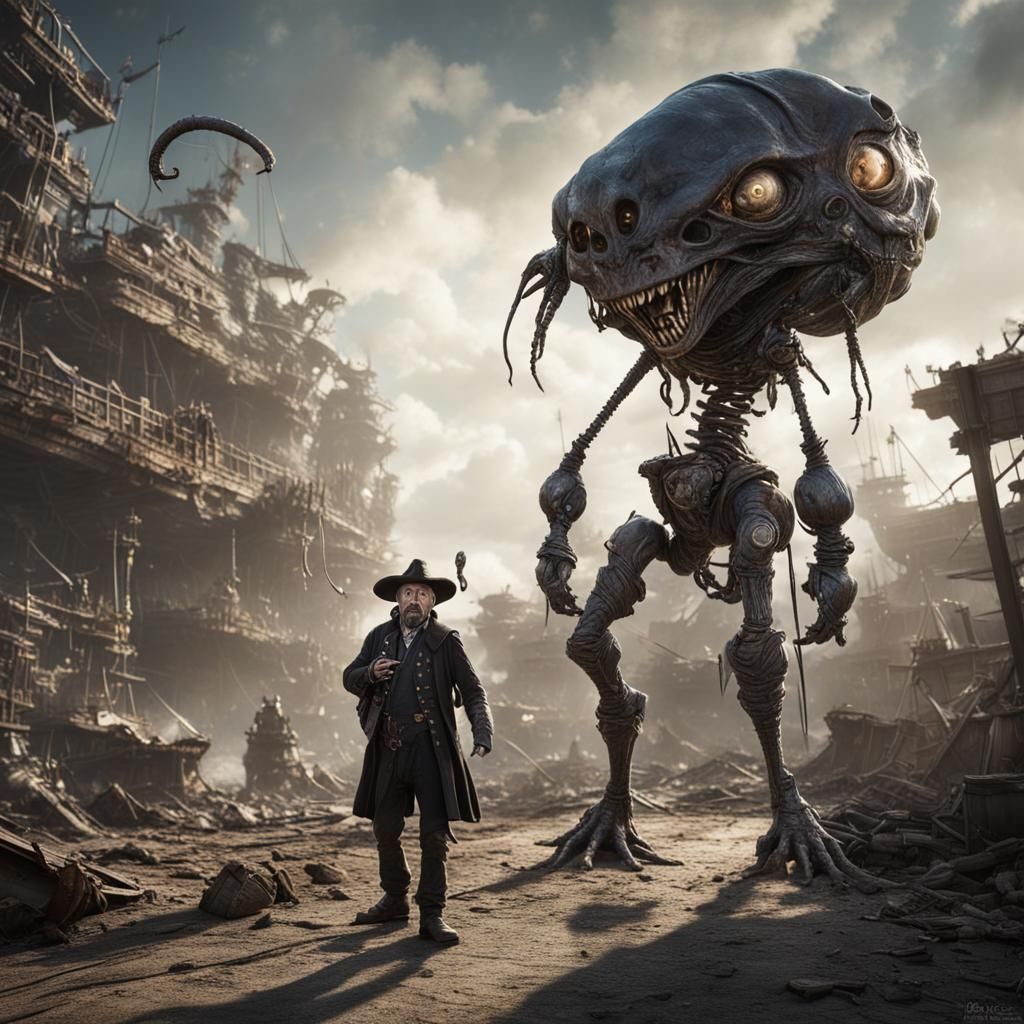 Alien Pirate in Post-Apocalyptic Tim Burton Style