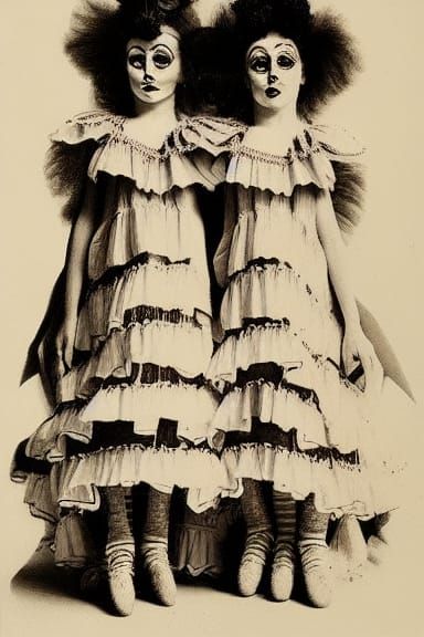 Vintage Circus Twins in Surreal Gothic Style