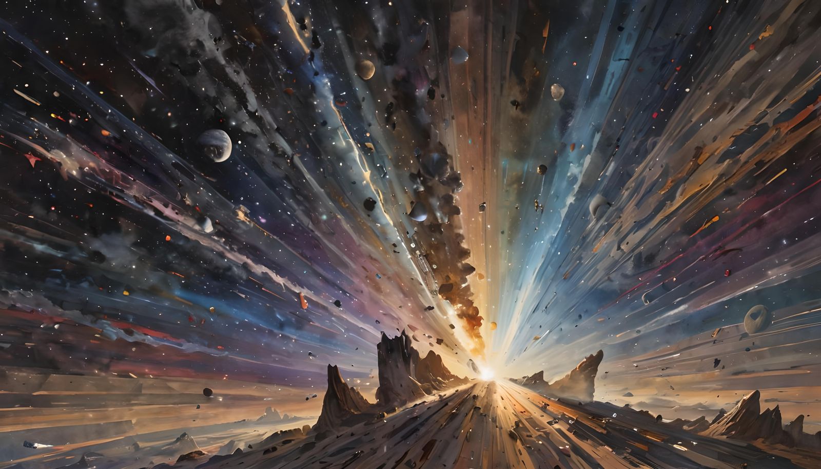 Cosmic Descent: Hyperdetailed Watercolour in Candy Art Style