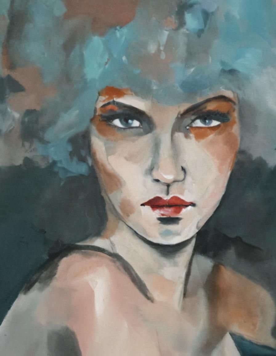 Abstract Portrait Painting in Flowing Picasso Style