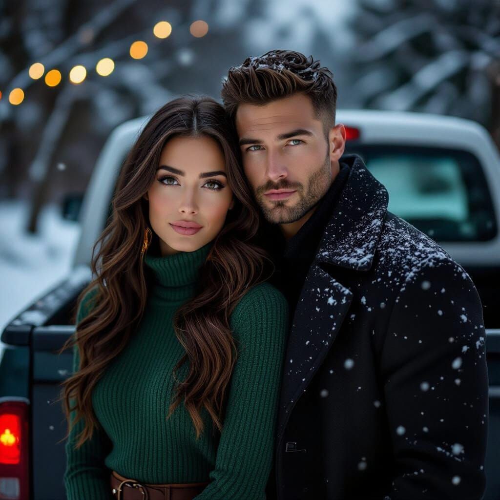 Romantic Couple by Truck in Moody Winter Light
