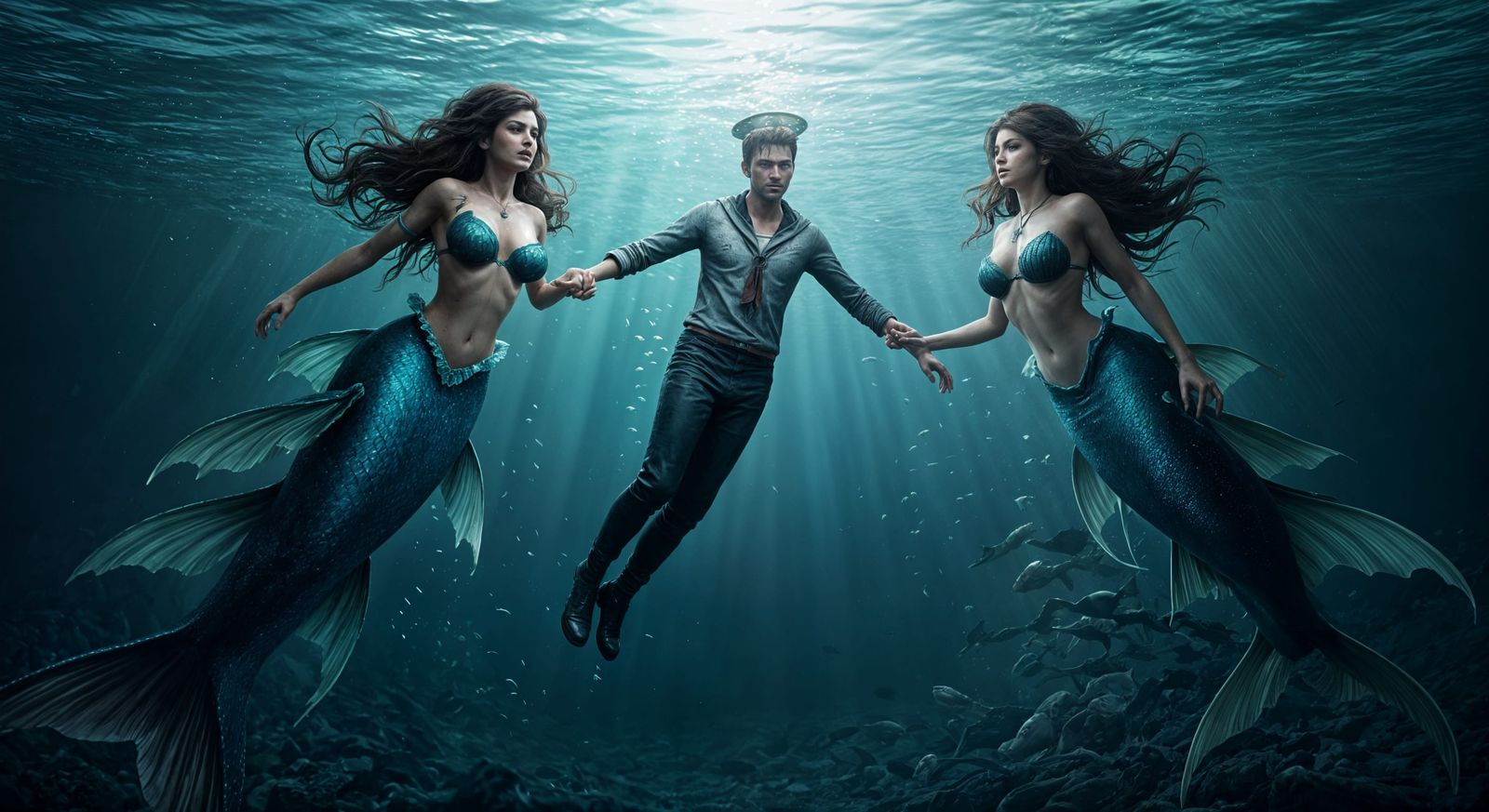 Mermaids Dragging A Sailor To His Watery Death