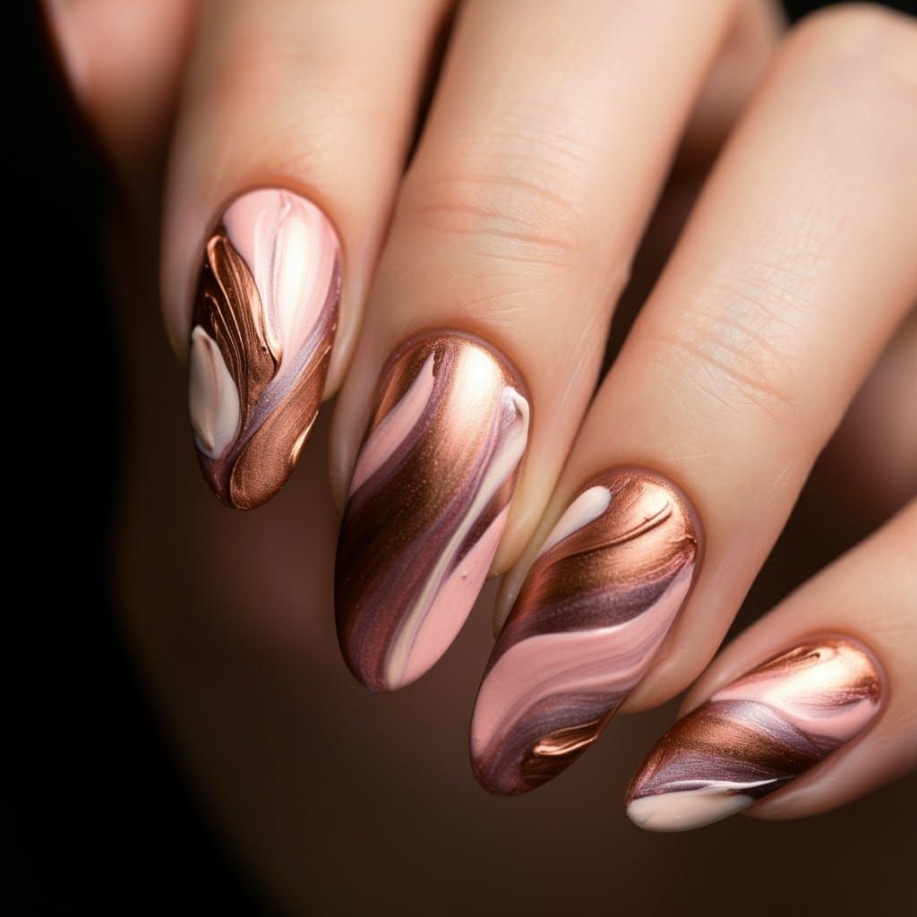Mesmerizing Abstract Nail Art in Metallic Hues