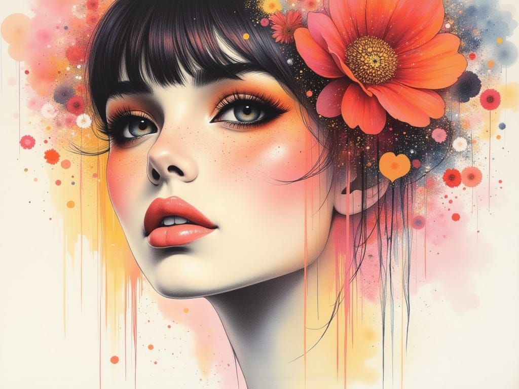 Enchanting Woman Portrait in Watercolor Impressionist Style