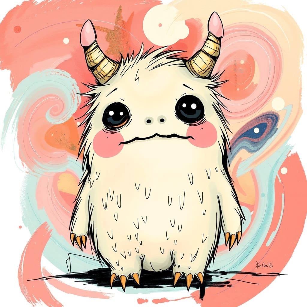 Pastel Monster Sketch with Abstract Shapes