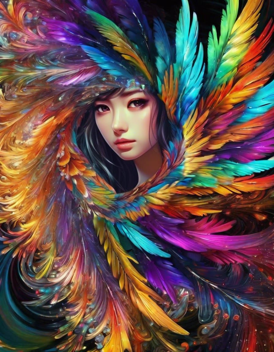 Anime Girl Portrait with Flourishing Wings