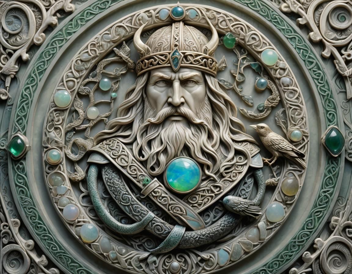 Celtic Bas-Relief: Viking King with Raven Snake