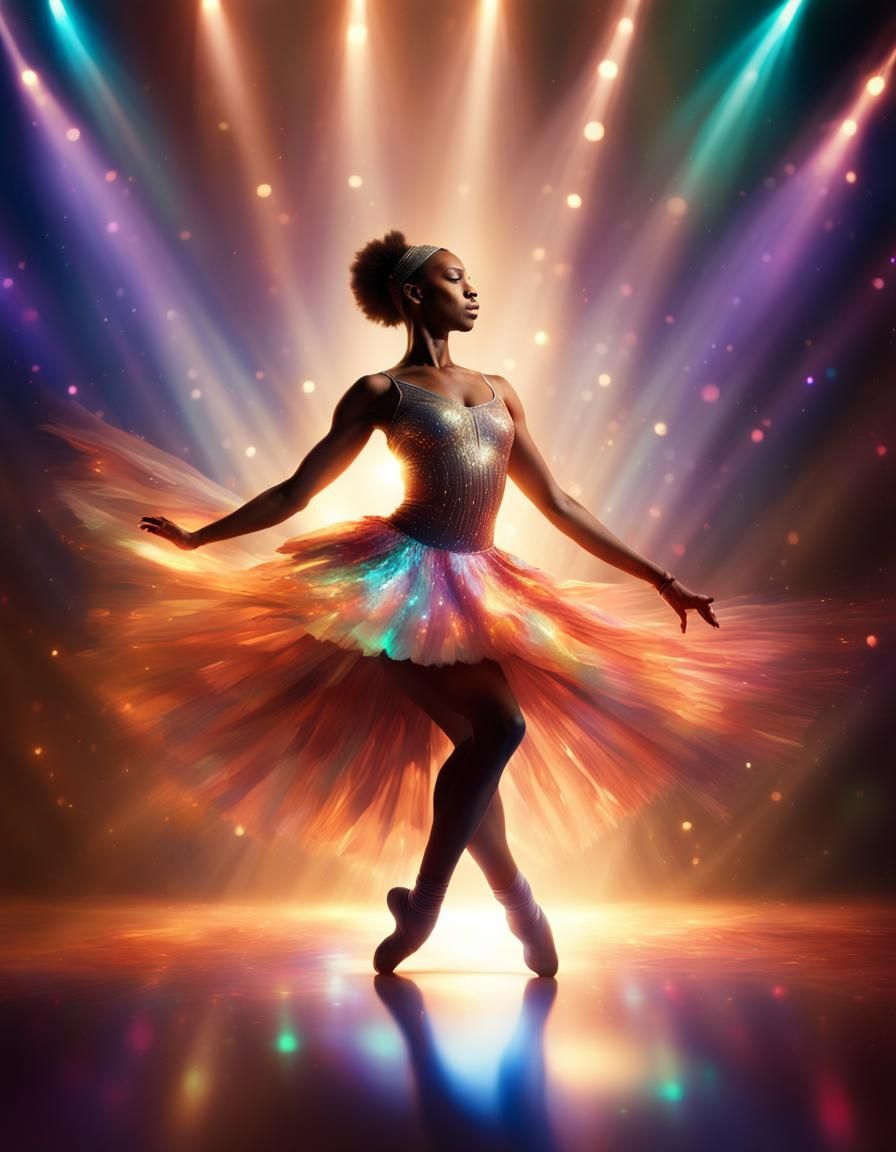 Black Ballerina Dances in Prismatic Light
