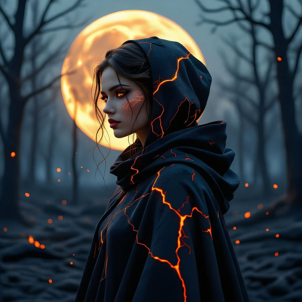 Lava Cloaked Girl in Moonlight, Inspired by Stalenhag