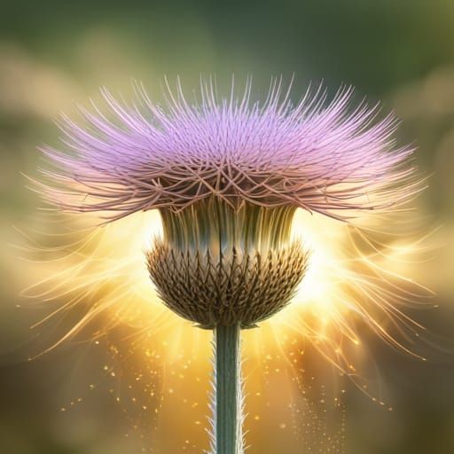 Golden Thistle Flower at Sunrise in Hyperrealistic 3D