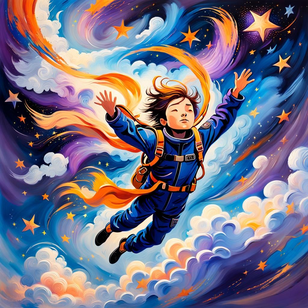 Abstract Expressionism: Person Diving Through Clouds