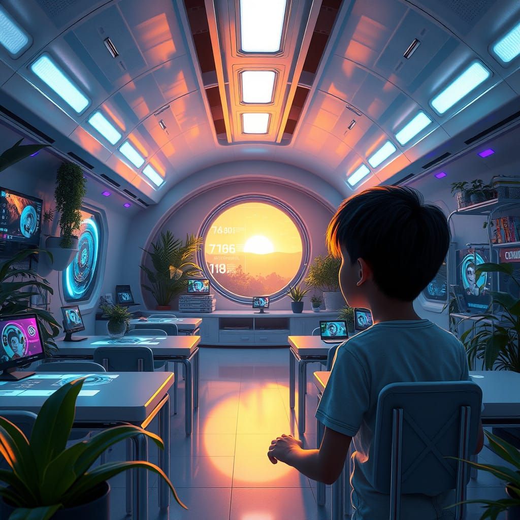 Vintage Futuristic Home School in 2050