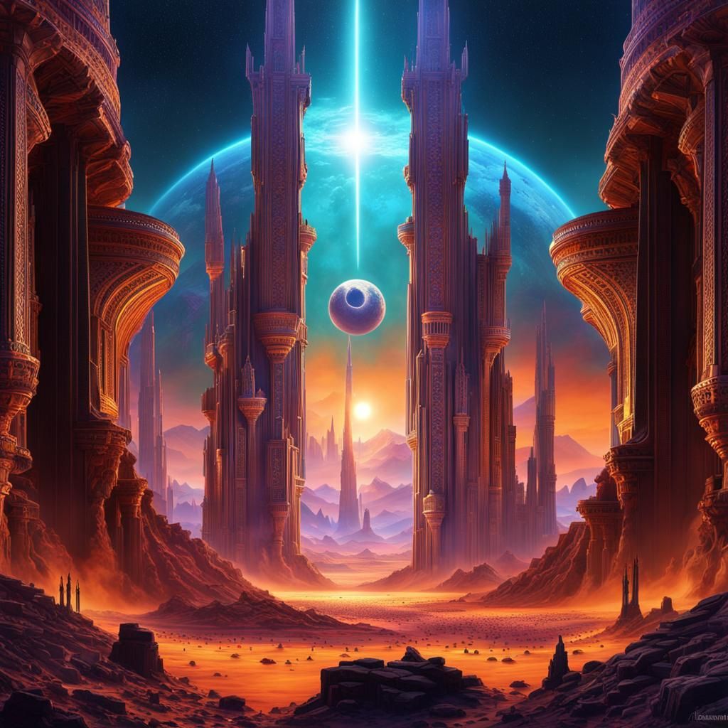 Lost Civilization Ruins in Psychedelic Art Style