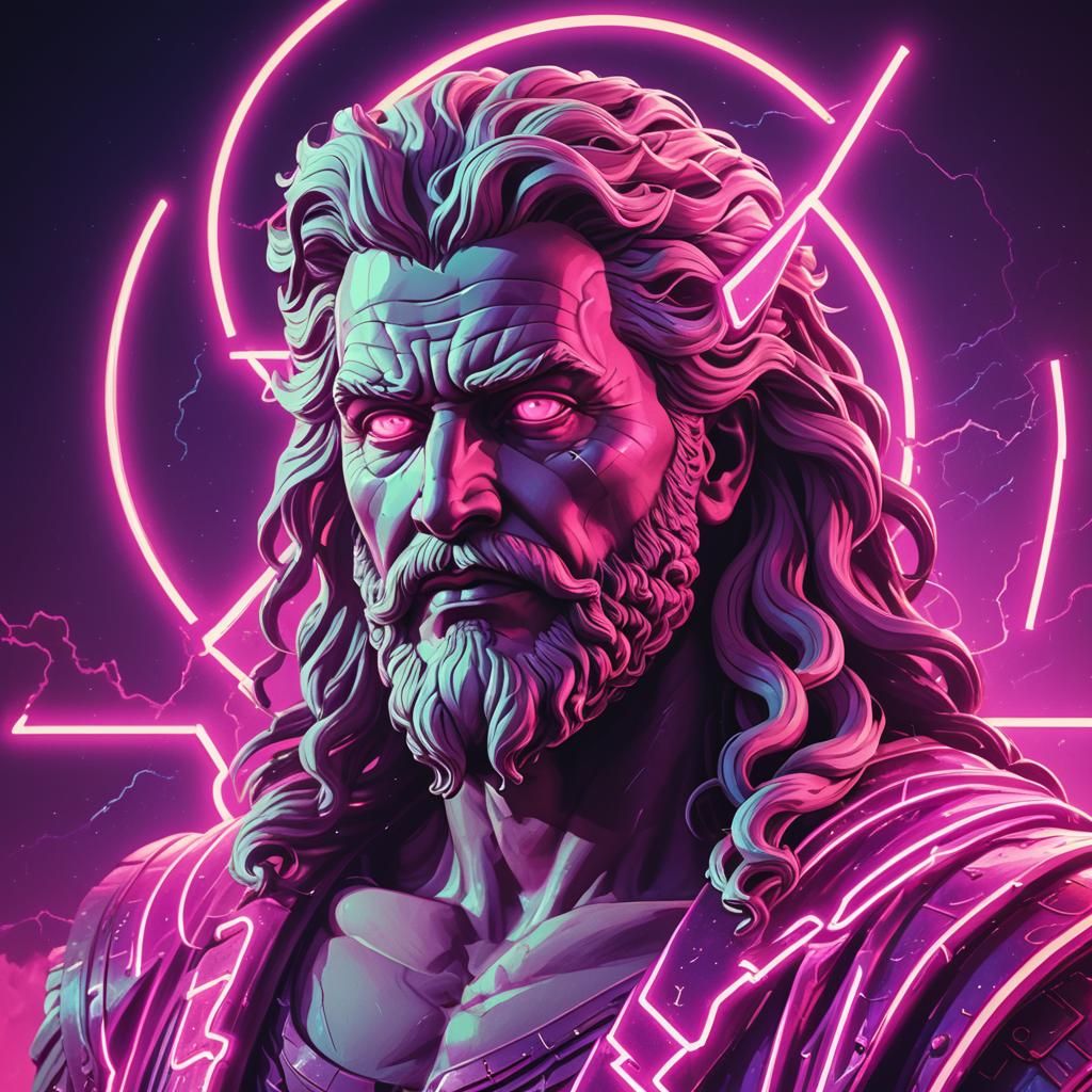 Zeus in Synthwave Neon Retro Style