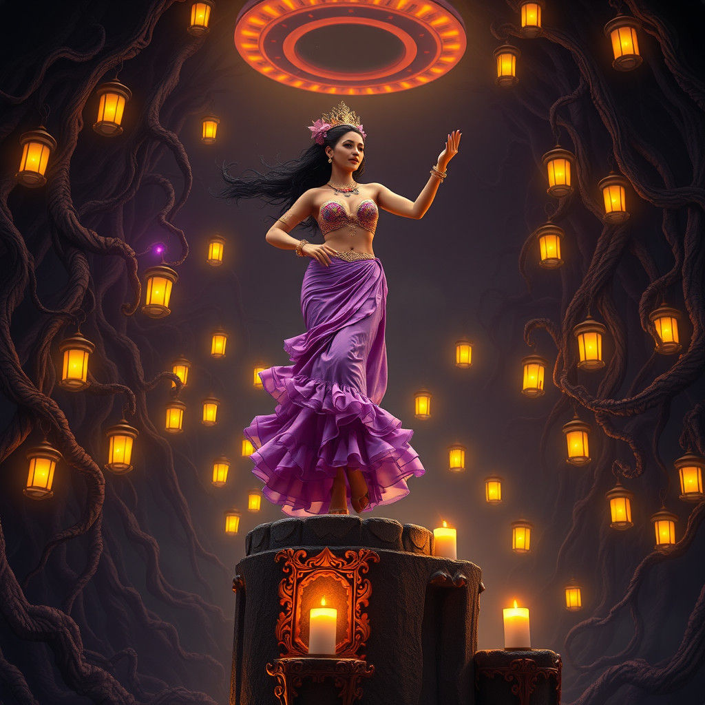 Latina Woman Dancing the Bamba, Art Nouveau Style