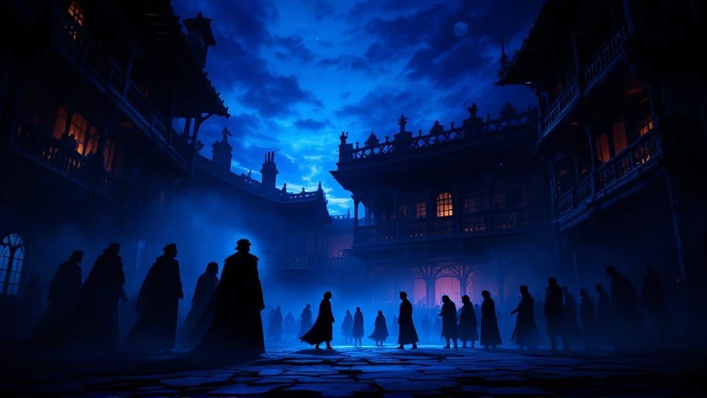 Mystical 17th-Century Playhouse at Dusk, Hamlet's Tragic Tal...