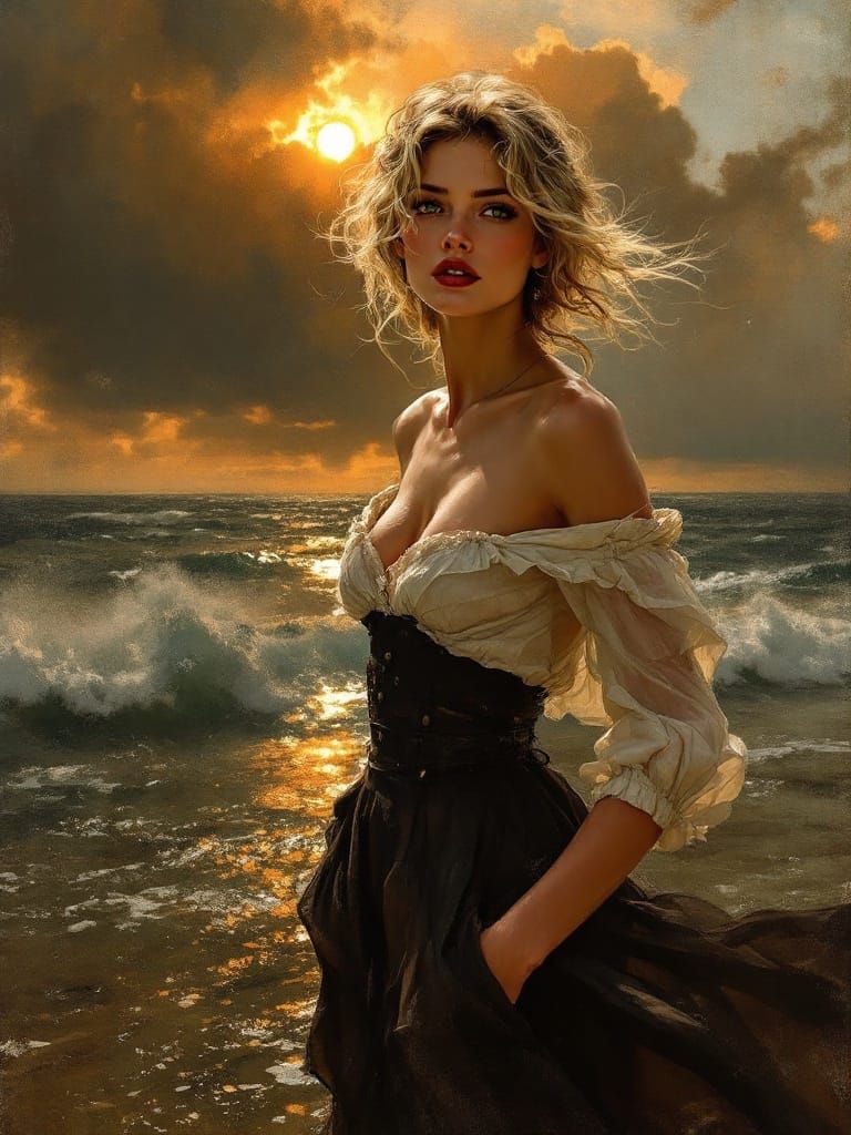 Italian Pin-Up Woman in Atmospheric Narrative Realism