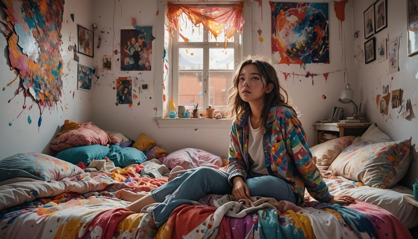 bad girl on the room bed