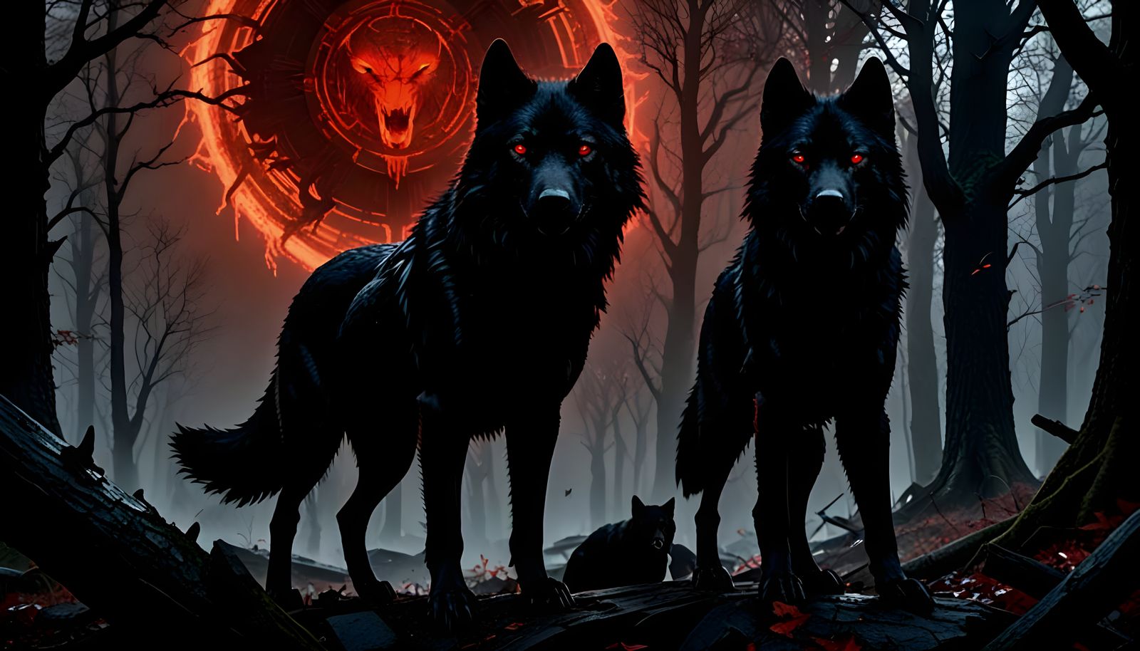 Black Wolf With Girl, Fantasy Concept Art Style