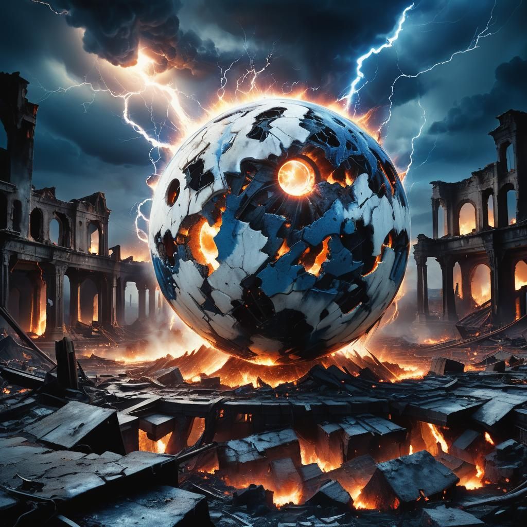 Ocular Sphere Over Apocalyptic Landscape, Surrealist Art