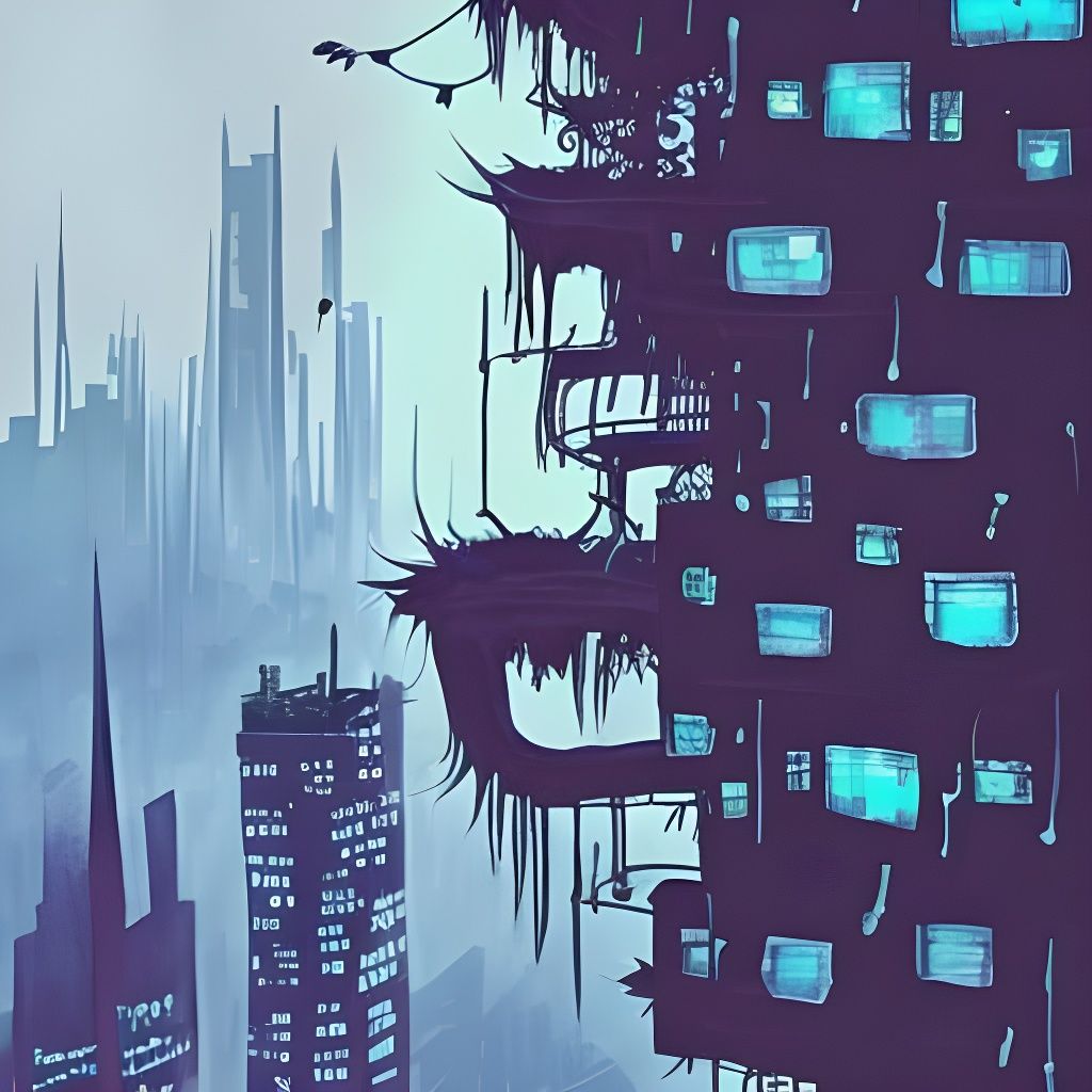 Dramatic Rose Vines Above Skyscrapers, Watercolour Aesthetic