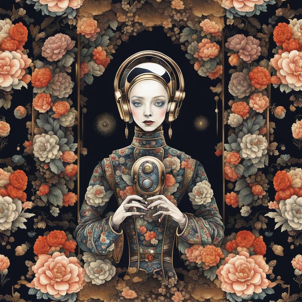 Metallic Droid Fortune Teller with Floral Pattern