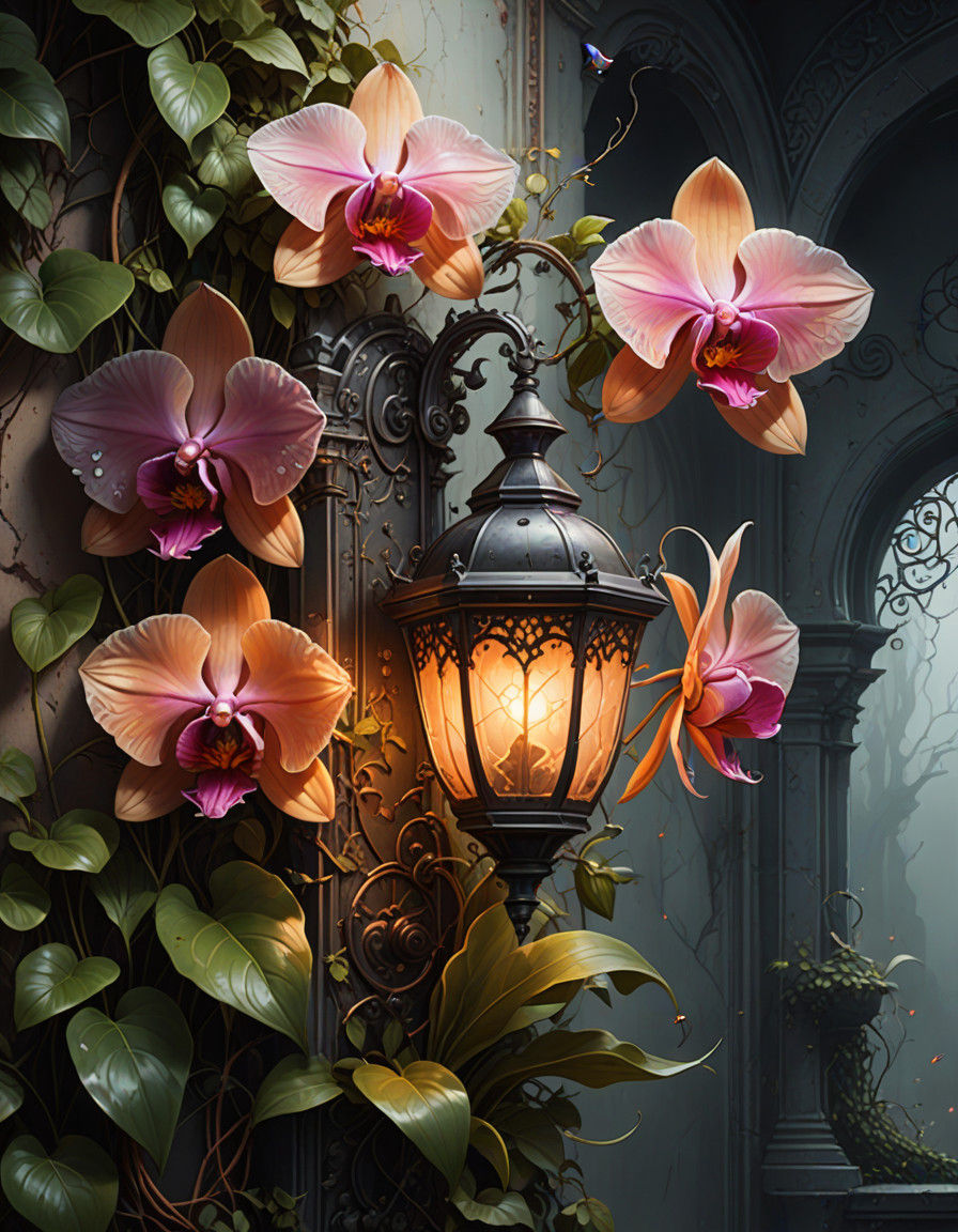 Elegant, Hyperrealistic Neo-Classical Still Life with Flying...