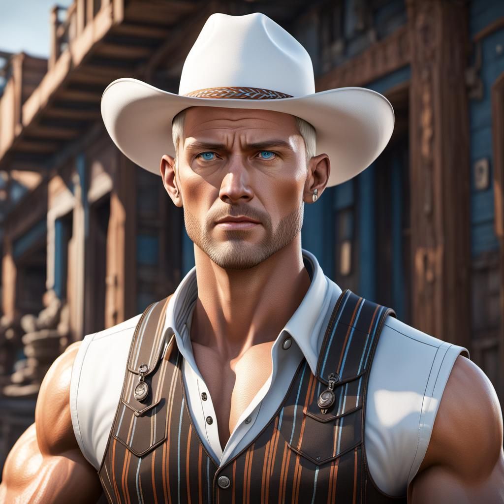 Handsome Cowboy with Blonde Hair, Digital Art