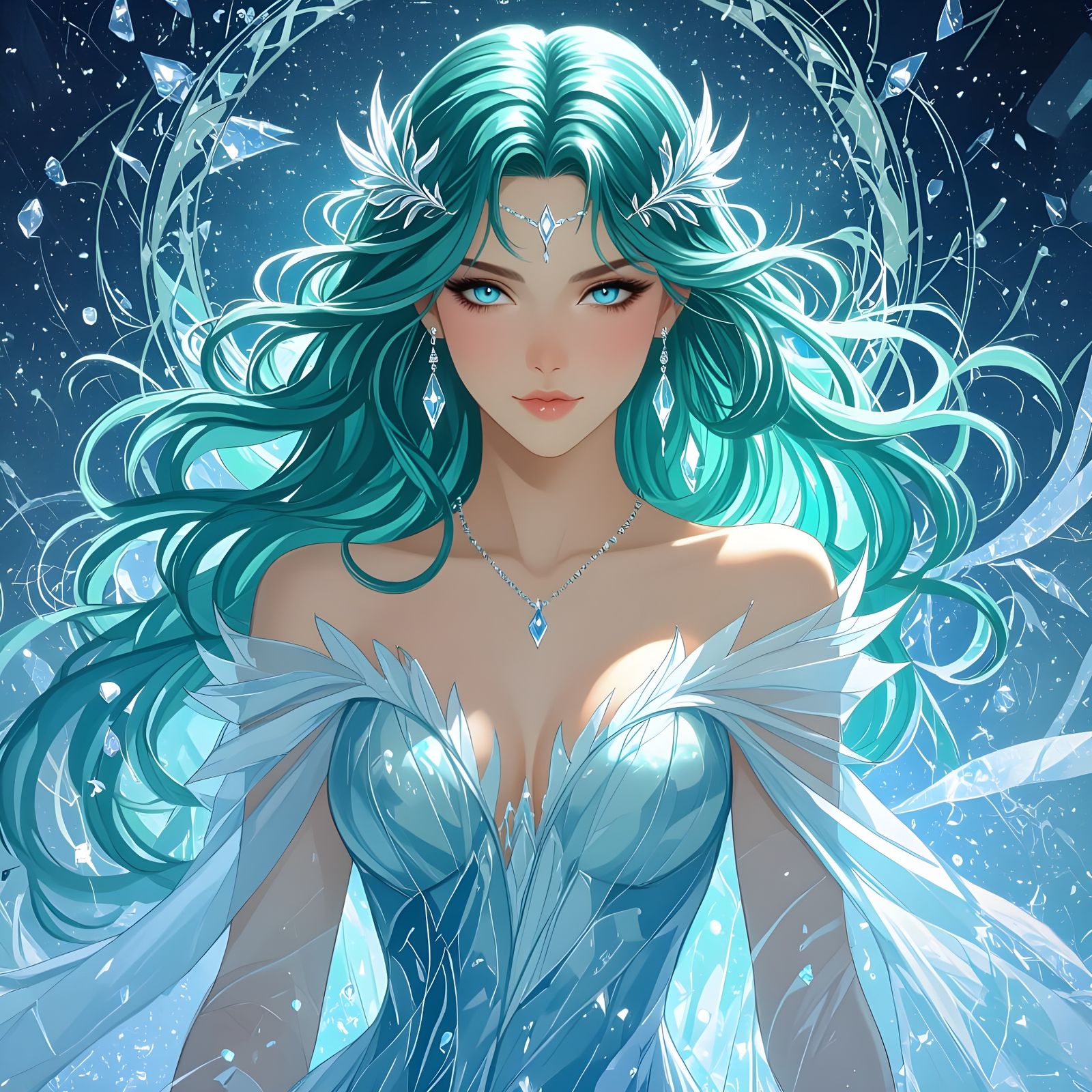 Ethereal Ice Nymph in Art Nouveau Style