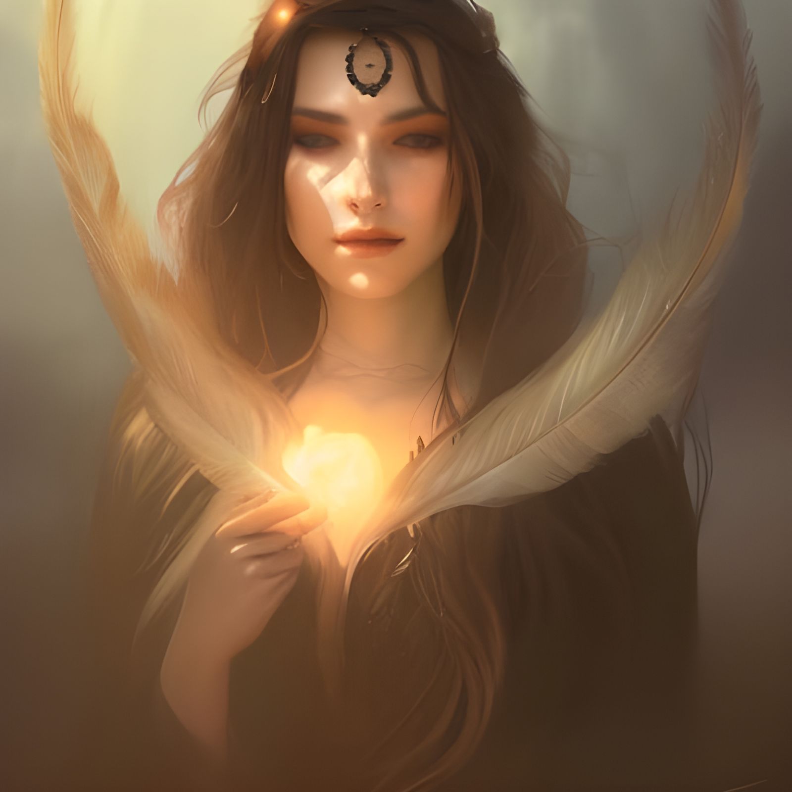 Gothic Dreamcatcher Woman Portrait in Ethereal Style