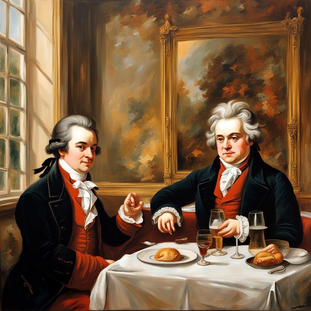 Mozart and Beethoven Chatting in Vienna: Classical Painting